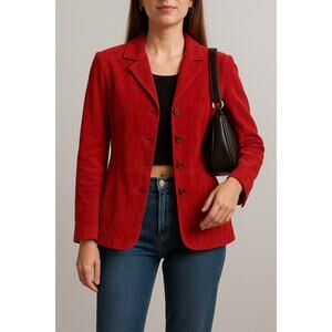 Vintage 90s Pursuits Red Suede Leather Blazer Jacket Women’s Small Lined